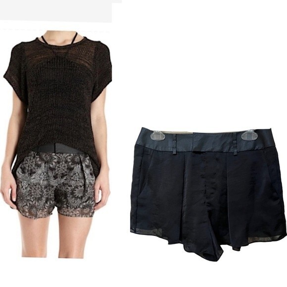 Helmut Lang Sheer Silk Overlay Pleated High Waist Shorts in Black 2 - Picture 1 of 11